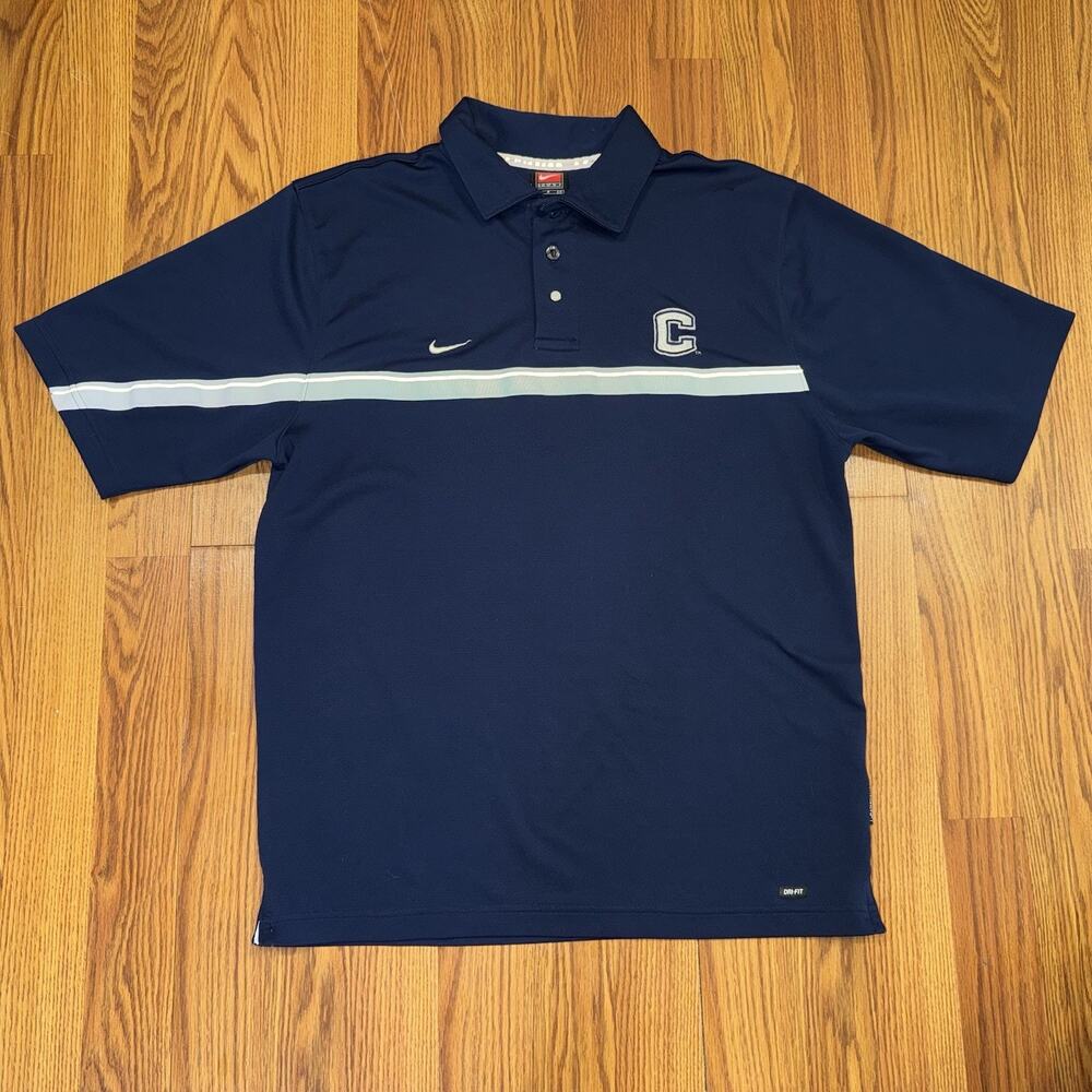 Vintage Nike Authentic Team Dri Fit Connecticut Polo Shirt Navy Men's Small Y2K